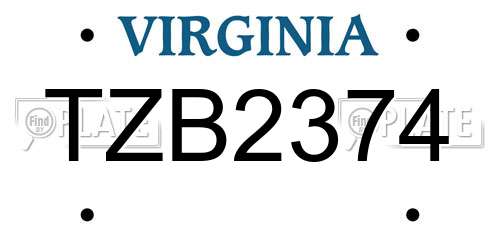 TZB2374 Virginia License Plate