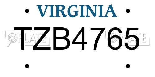 TZB4765 Virginia License Plate