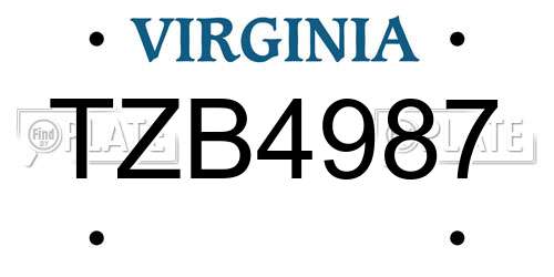TZB4987 Virginia License Plate