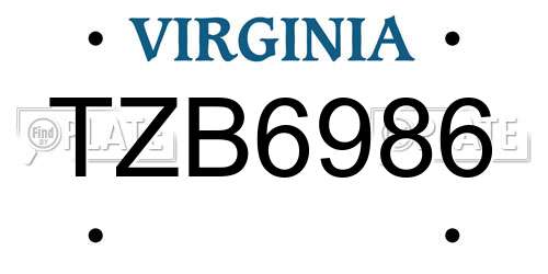 TZB6986 Virginia License Plate