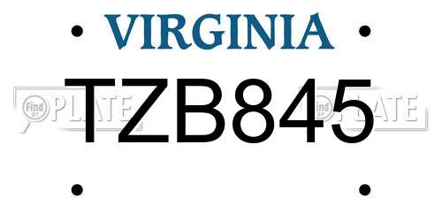 TZB845 Virginia License Plate