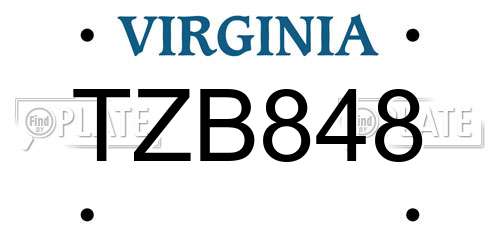 TZB848 Virginia License Plate