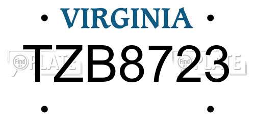 TZB8723 Virginia License Plate