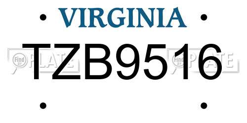 TZB9516 Virginia License Plate