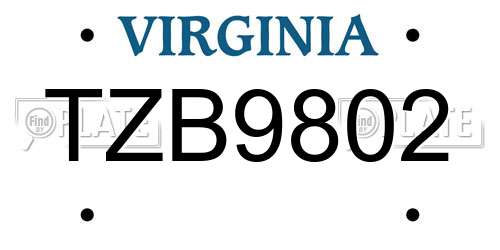 TZB9802 Virginia License Plate