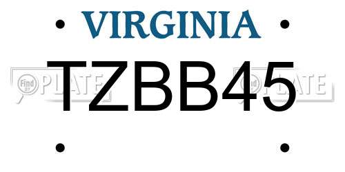 TZBB45 Virginia License Plate