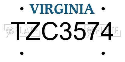 TZC3574 Virginia License Plate