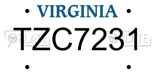 TZC7231 Virginia License Plate