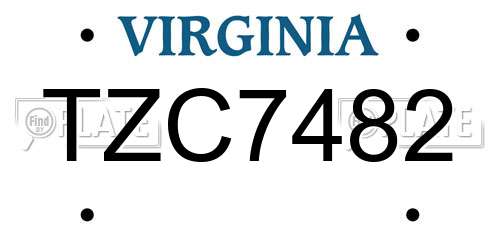 TZC7482 Virginia License Plate