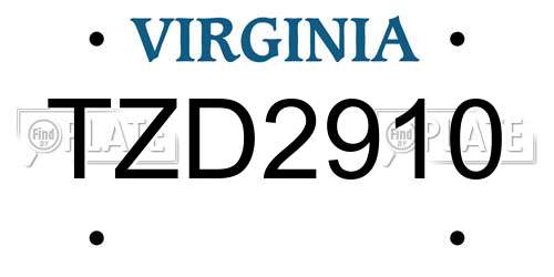 TZD2910 Virginia License Plate