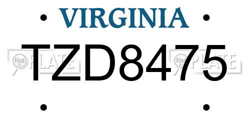 TZD8475 Virginia License Plate