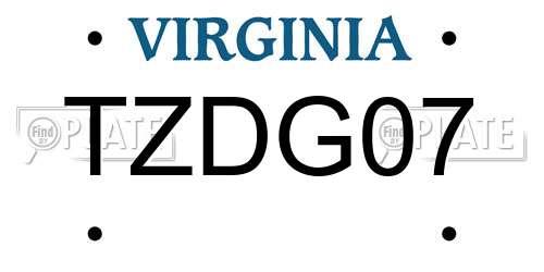 TZDG07 Virginia License Plate
