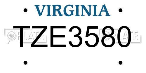 TZE3580 Virginia License Plate