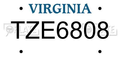 TZE6808 Virginia License Plate