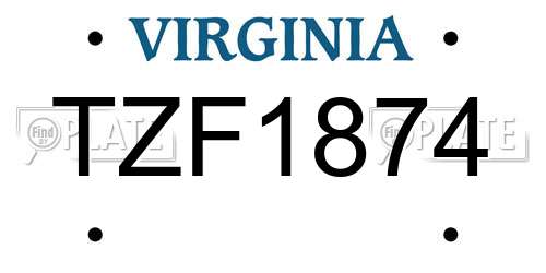 TZF1874 Virginia License Plate
