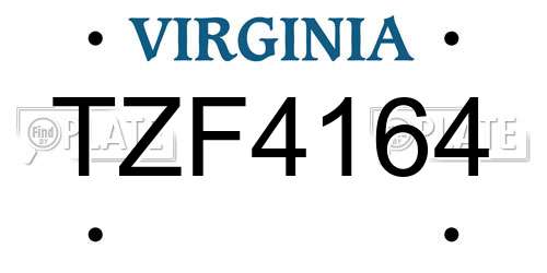 TZF4164 Virginia License Plate