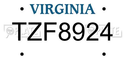 TZF8924 Virginia License Plate