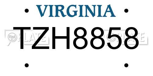 TZH8858 Virginia License Plate