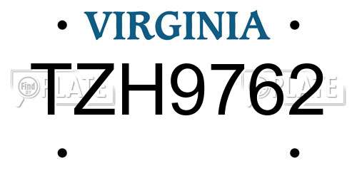 TZH9762 Virginia License Plate