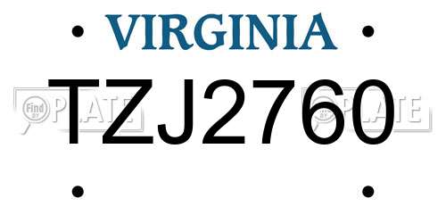TZJ2760 Virginia License Plate