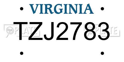 TZJ2783 Virginia License Plate