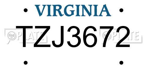 TZJ3672 Virginia License Plate