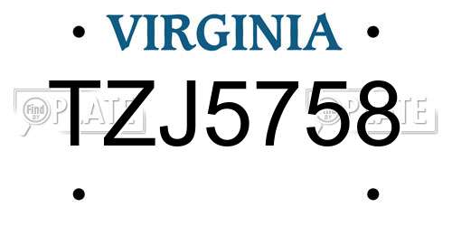 TZJ5758 Virginia License Plate
