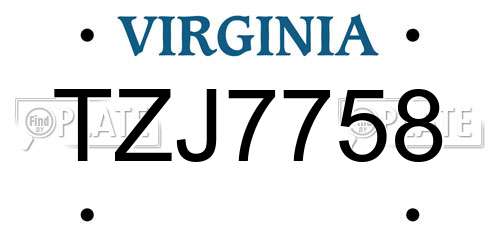 TZJ7758 Virginia License Plate