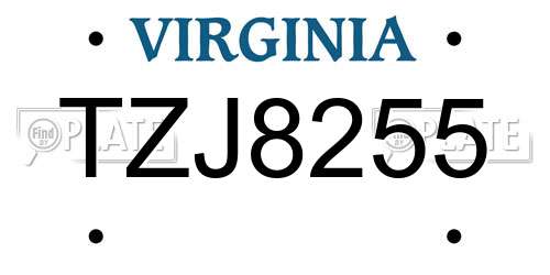 TZJ8255 Virginia License Plate
