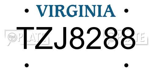 TZJ8288 Virginia License Plate