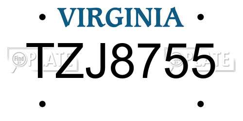 TZJ8755 Virginia License Plate