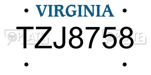 TZJ8758 Virginia License Plate