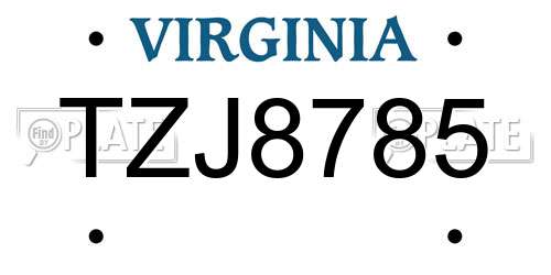 TZJ8785 Virginia License Plate