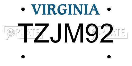 TZJM92 Virginia License Plate