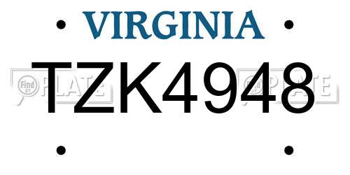 TZK4948 Virginia License Plate