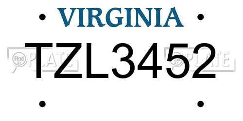 TZL3452 Virginia License Plate