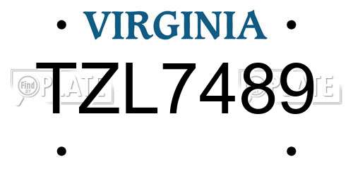 TZL7489 Virginia License Plate