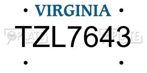 TZL7643 Virginia License Plate