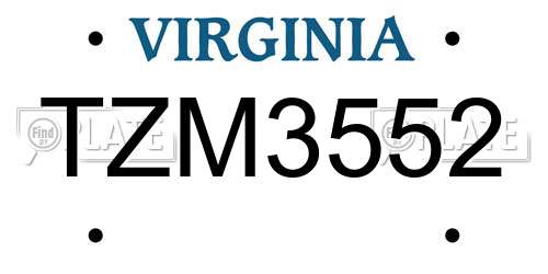 TZM3552 Virginia License Plate