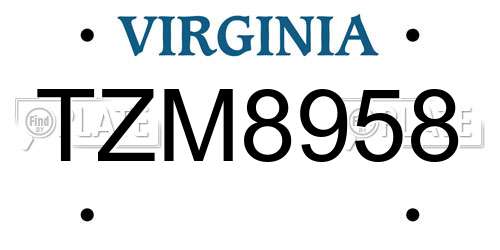 TZM8958 Virginia License Plate