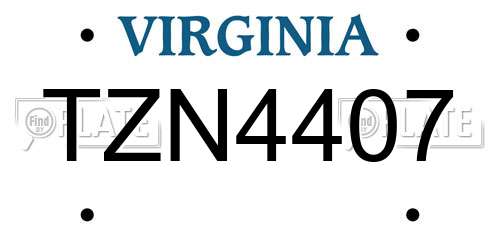 TZN4407 Virginia License Plate