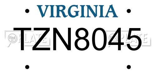 TZN8045 Virginia License Plate