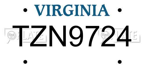 TZN9724 Virginia License Plate