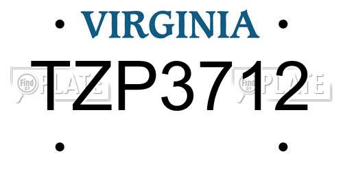 TZP3712 Virginia License Plate