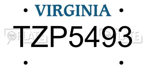 TZP5493 Virginia License Plate