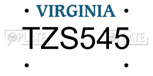 TZS545 Virginia License Plate