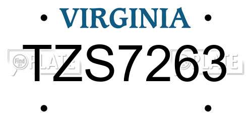 TZS7263 Virginia License Plate