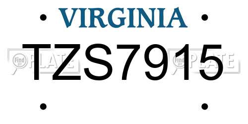 TZS7915 Virginia License Plate