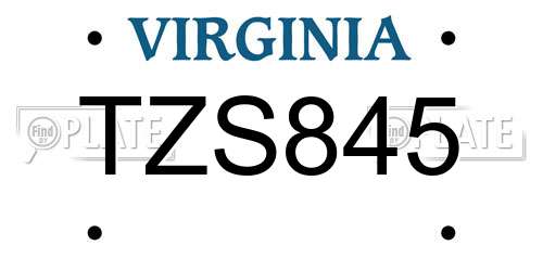 TZS845 Virginia License Plate