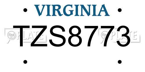 TZS8773 Virginia License Plate